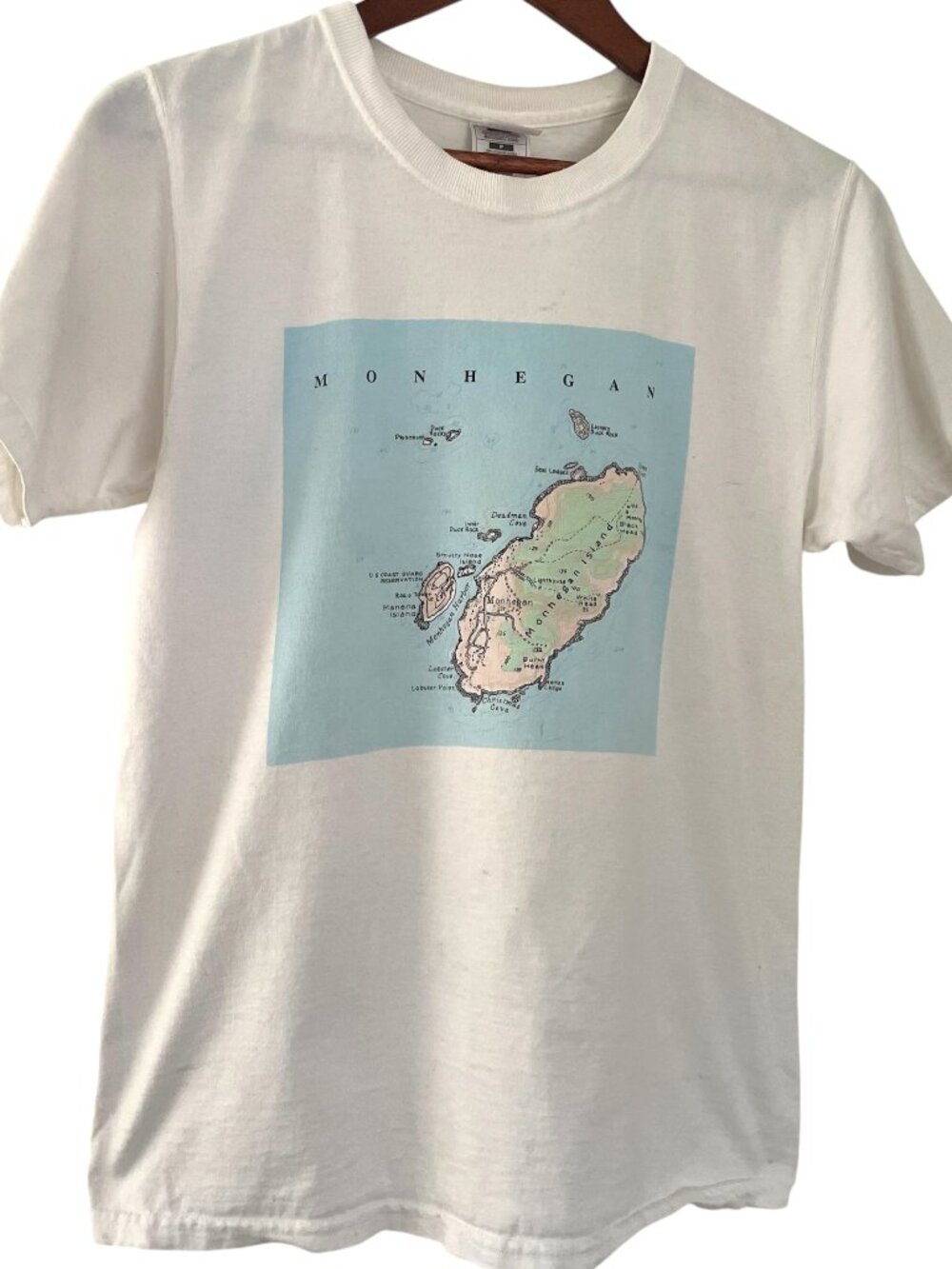 Vintage 90s Monhegan Island Maine T Shirt Small S Nautical Map Print